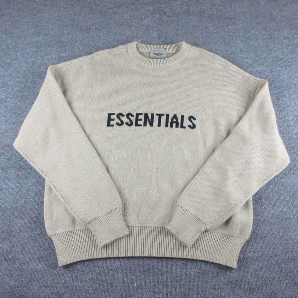Essentials Fear of God Sweater Adult M Beige Pullover Heavy Cotton Knit Mens